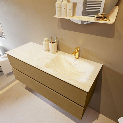 Mondiaz VICA-DLUX ensemble de meuble de salle de bain - 120cm - meuble sous-vasque oro - 2 tiroirs - lavabo encastré cloud droite - 1 trou de robinet - miroir modèle spot - version XL 60cm haut - ostra