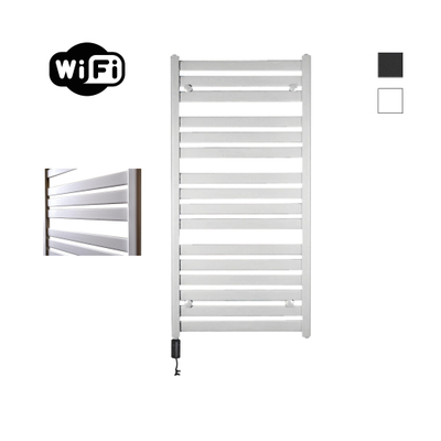 Sanicare HVW - Moda Radiateur électrique - 120x60cm - 876W - wifi - thermostat - noir - en bas à gauche - blanc mat