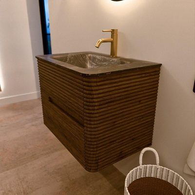 Mondiaz CIRO-DLUX Badkamermeubelset - 70x45x50cm - Solid surface wastafel Lava - 1 wasbak Midden - 1 kraangat - 2 lades - Dusk