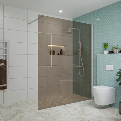 FugaFlow Eccelente Vetro douche à l'italienne salle de bain - 160x200cm - verre fumé - bras mural - blanc mat