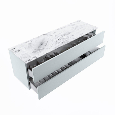 MONDIAZ VICA-DLUX Ensemble meuble de salle de bains - 150cm - meuble bas clay - 2 tiroirs - lavabo encastré cloud à gauche - 1 trou de robinet - version haute 60cm - glace