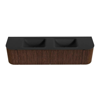 MONDIAZ KURVE 180cm badmeubel met module 25 Len R kleur Walnut met 2 lades en 2 deuren. Wastafel CLOUD dubbel zonder kraangat Urban.
