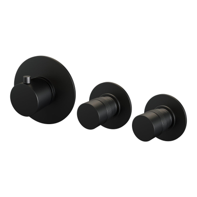 Brauer Black Edition Badkraan inbouw - douchegarnituur - 3 gladde knoppen - handdouche rond 3 standen - Electroplating - mat zwart