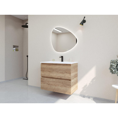 HR Infinity XXL 3d meuble de salle de bain ensemble 80 cm 1 vasque céramique gala blanc 1 trou pour robinet 2 tiroirs chêne français