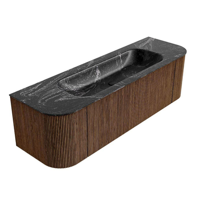 MONDIAZ KURVE-DLUX 150cm Meuble salle de bain avec module 25 G et D - couleur Walnut - 1 tiroir - 2 portes - vasque BIG MEDIUM centre - sans trou de robinet - couleur Lava