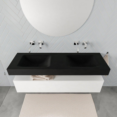 MONDIAZ ALAN 150cm - meuble bas - talc - 1 tiroir - lavabo suspendu - 2 cuves - 0 trous de robinet - urban