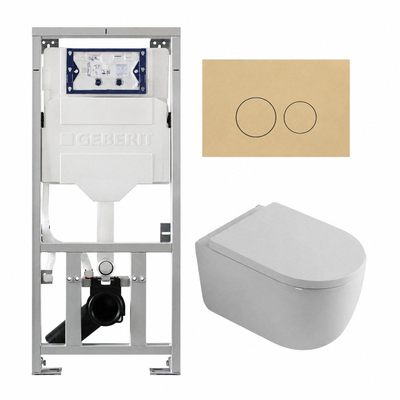 QeramiQ Dely Swirl Ensemble WC - 36.3x51.7cm - réservoir encastré Geberit UP320 - avec cadre Burda - abattant 35mm - plaque de commande beige - boutons ronds - blanc brillant
