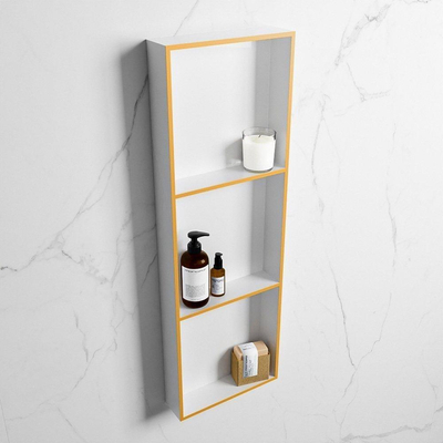 Mondiaz Easy nis 29.5x89.5x8cm voor Inbouw/opbouw 3 open vakken Solid surface Talc/Ocher