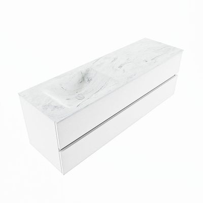 MONDIAZ VICA-DLUX Badkamermeubelset - 150cm - onderkast talc - 2 lades - inbouw wastafel cloud links - 1 kraangat - 60cm hoge versie - opalo