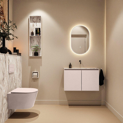 MONDIAZ TURE-DLUX Meuble toilette - 80cm - Rosee - EDEN - vasque Glace - position centrale - sans trou de robinet