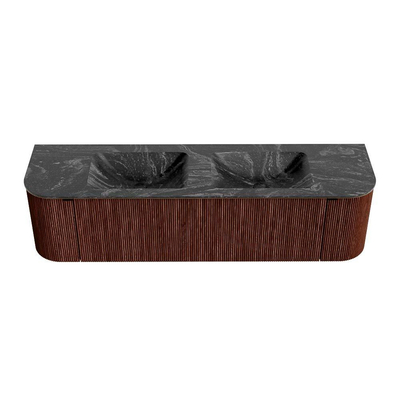 Mondiaz KURVE-DLUX Ensemble de meubles de salle de bains - 170x46x40cm - 1 tiroir - 2 portes - lavabo solid surface - double - 2 trous de robinet - Ruby