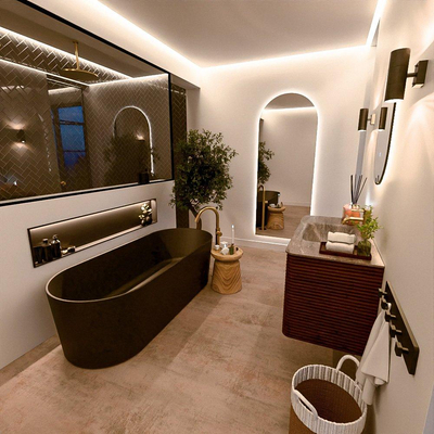 Mondiaz CIRO-DLUX Badkamermeubelset - 100x45x50cm - Solid surface wastafel Oza - 1 wasbak Midden - 1 kraangat - 2 lades - Ruby