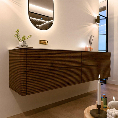 Mondiaz CIRO-DLUX Badkamermeubelset - 190x45x50cm - Solid surface wastafel Opalo - 1 wasbak Links - zonder kraangaten - 4 lades - Dusk