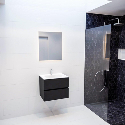 MONDIAZ VICA Ensemble de meuble salle de bain - 60cm - 2 tiroirs - lavabo Moon central - 1 trou de robinet - solid surface urban
