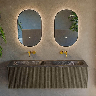 Mondiaz KURVE-DLUX Badkamermeubelset - 140x46x40cm - 2 lade - wastafel solid surface - dubbel - zonder kraangat - Shadow