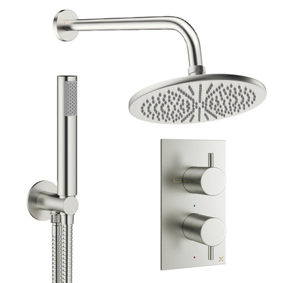 Crosswater MPRO Regendoucheset inbouw - 2 hendels - 30cm douchekop - handdouche - wandarm - geborsteld RVS