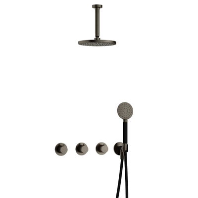 Hotbath Cobber IBS70 Regendoucheset - inbouw - 15cm plafondarm - 20cm ronde hoofddouche - 3 standen handdouche - mat/glans verouderd ijzer (zwart)