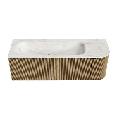 Mondiaz KURVE-DLUX Ensemble meuble de salle de bains - 135x46x40cm - 1 tiroir - 1 porte - lavabo solid surface - gauche - 1 trou de robinet - Dusk
