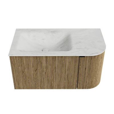 Mondiaz KURVE-DLUX Badkamermeubelset - 85x46x40cm - 1 lade - 1 deur - wastafel solid surface - links - 1 kraangat - Dusk