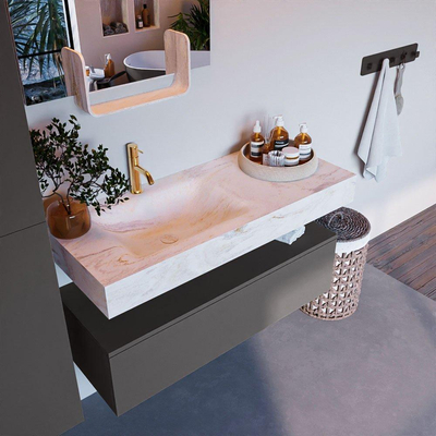 Mondiaz ALAN-DLUX Ensemble de meuble - 110cm - meuble Dark grey mat - 1 tiroir - Lavabo Cloud Ostra suspendu - vasque Gauche - 1 trou de robinet