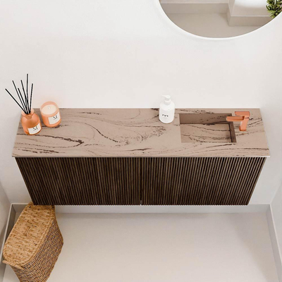 Mondiaz JOYA-DLUX 100cm meuble de salle de bains - couleur Walnut - Vasque FAYE position Droite 1 trou de robinet couleur Arena.