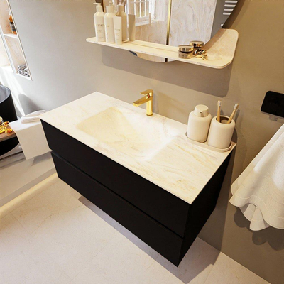 Mondiaz VICA-DLUX Ensemble de meuble de salle de bain - 100cm - meuble sous-vasque urban - 2 tiroirs - lavabo encastré cloud milieu - 1 trou de robinet - version haute de 60cm - ostra