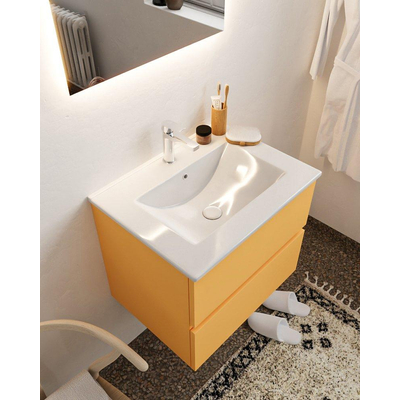 Mondiaz VICA ensemble de meuble de salle de bain - 60cm - meuble sous-vasque ocre - 2 tiroirs - lavabo denia milieu - 1 trou de robinet - version XL 60cm haut