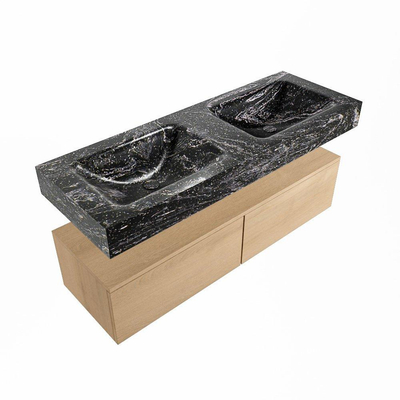 MONDIAZ ALAN - DLUX Badkamermeubelset - 130cm - onderkast - Washed Oak - 2 lades - vrijhangende wastafel - 2 wasbakken - 2 kraangaten - Lava