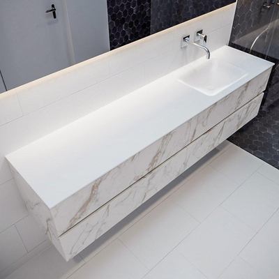 MONDIAZ VICA Ensemble de meuble salle de bain - 200cm - 4 tiroirs - lavabo Cloud à droite - 0 trou de robinet - solid surface marbre carrara