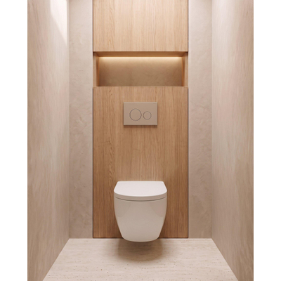 QeramiQ Dely Toiletset - 36.3x51.7cm - diepspoel - rimless - Geberit UP320 inbouwreservoir - softclose toilet zitting - 35mm - bedieningsplaat taupe - ronde knoppen - mat wit