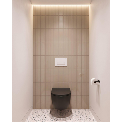 QeramiQ Dely Swirl Toiletset - 36.3x51.7cm - Geberit UP320 inbouwreservoir - met Burda frame - 35mm zitting - mat witte metalen bedieningsplaat - rechthoekige knoppen - mat zwart