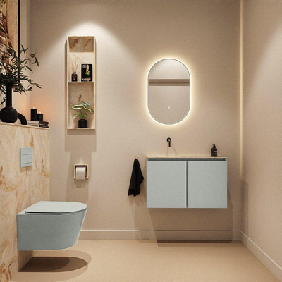 MONDIAZ TURE-DLUX Meuble toilette - 80cm - Greey - EDEN - vasque Frappe - position gauche - sans trou de robinet