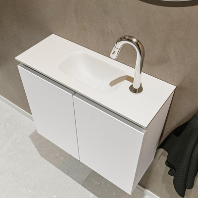 MONDIAZ TURE Fonteinset - 60x23x50cm - 1 kraangat - 2 deuren - talc mat - Wasbak midden - Solid Surface Wit