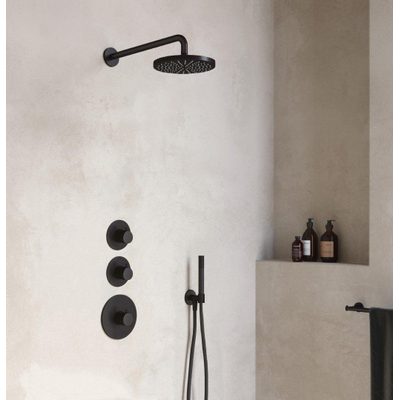 Hotbath Cobber IBS Set de douche à encastrer avec douchette stick et douche de tête 20cm Noir mat