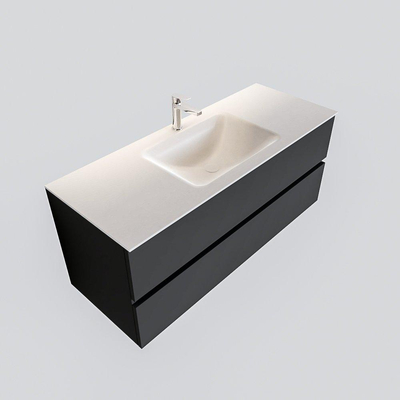 MONDIAZ VICA Ensemble de meuble salle de bain - 120cm - 2 tiroirs - lavabo Cloud central - 1 trou de robinet - solid surface gris foncé