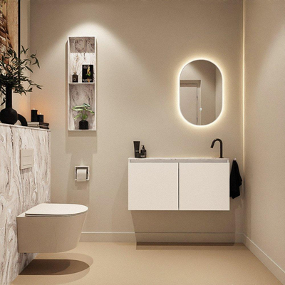 MONDIAZ TURE-DLUX Meuble de toilettes 100cm Talc. EDEN lavabo Glace position droite. Avec 1 trou de robinet.