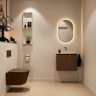 MONDIAZ TURE-DLUX 60cm toiletmeubel Rust. EDEN wastafel Ostra positie midden. Zonder kraangat.