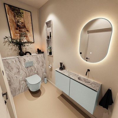 MONDIAZ TURE-DLUX Meuble toilette - 100cm - Greey - EDEN - vasque Glace - position droite - sans trou de robinet