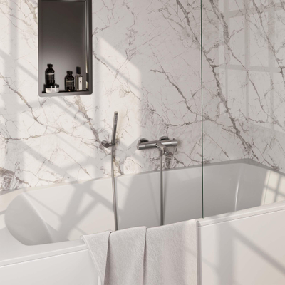 Robinet de baignoire Brauer à finition brossée - ensemble de douche - douchette à main 1 fonction - bouton sculpté - PVD - Inox brossé
