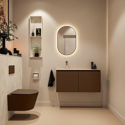 MONDIAZ TURE-DLUX Meuble toilette - 100cm - Rust - EDEN - vasque Ostra - position gauche - sans trou de robinet