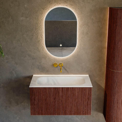 Ensemble de meuble salle de bain Mondiaz KURVE - 80x46x40cm - 1 tiroir - lavabo en solid surface - milieu - sans trou de robinet - Ruby