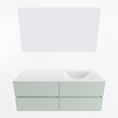 Mondiaz VICA ensemble de meuble de salle de bain - 130cm - meuble sous-vasque greey - 4 tiroirs - lavabo cloud droite - sans trous de robinet - couleur talc - miroir LED - version XL 60cm de haut