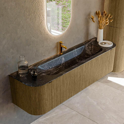 Mondiaz KURVE-DLUX Badkamermeubelset - 170x46x40cm - 1 lade - 2 deuren - wastafel solid surface - midden - 1 kraangat - Dusk