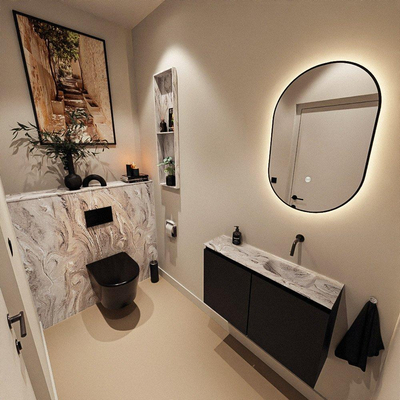 MONDIAZ TURE-DLUX Meuble toilette - 80cm - Urban - EDEN - vasque Glace - position droite - sans trou de robinet