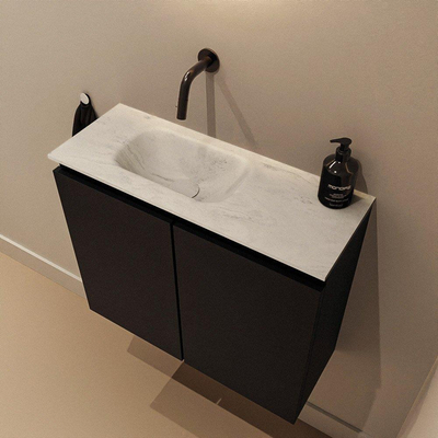 MONDIAZ TURE-DLUX Meuble de toilettes 60 cm Urban. EDEN lavabo Opalo position gauche. Sans trou de robinet.
