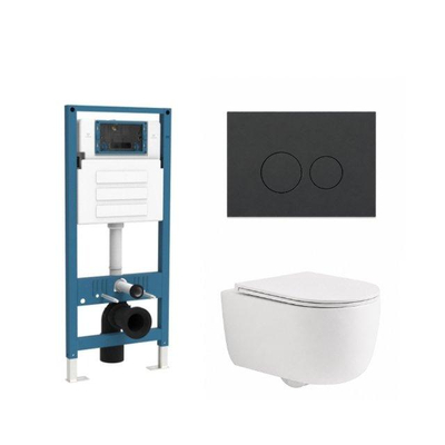 QeramiQ Dely Swirl Ensemble de toilettes - réservoir encastré QeramiQ Flush - abattant slim - plaque de commande en plastique anthracite mat - boutons ronds - blanc mat