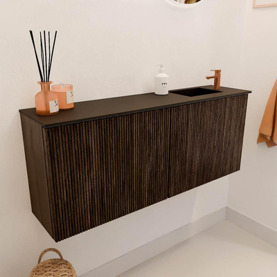 Mondiaz JOYA 100cm toiletmeubel - kleur Walnut - Wastafel FAYE positie Rechts 1 kraangat kleur Urban.