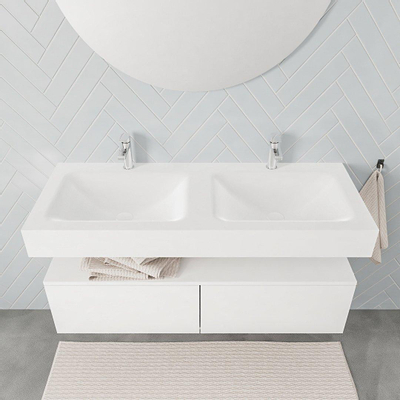 MONDIAZ ALAN 120cm - meuble bas - 2 tiroirs - lavabo suspendu - 2 bassins - 2 trous de robinet - talc