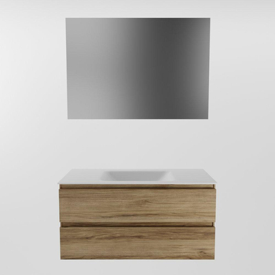 Mondiaz Aivy badmeubelset - 100x45x50cm - 0 kraangaten - 1 wasbak talc Solid surface - Midden - 2 lades - Met spiegel - Melamine Chai