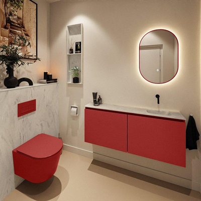MONDIAZ TURE-DLUX meuble de toilettes 120 cm Fire. Lavabo EDEN Opalo position droite. Sans trou de robinet.